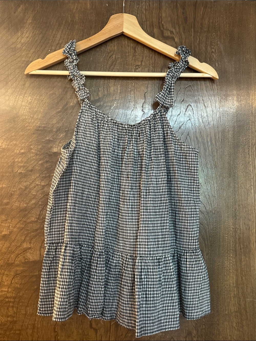 Madewell Black & White Gingham Ruffle Strap Dress